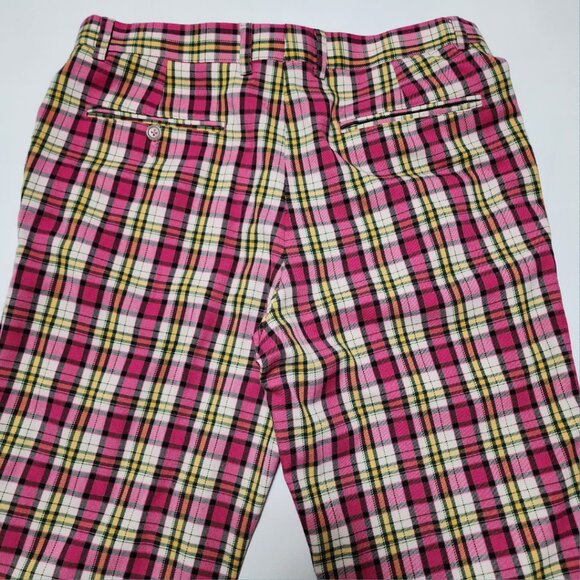 LL Bean Pink Plaid Tartan High Rise Straight Leg Ankle Trousers - Picture 2 of 4